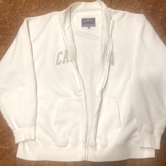Vintage CUFFY’S OF CAPE COD Ivory/White Zip Sweatshirt Fleece Lined SIZE 2XL - Picture 1 of 12